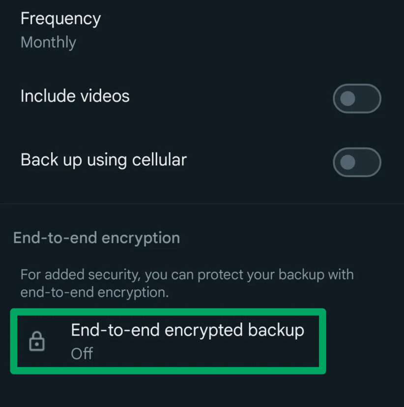 encryption backup in whatsapp